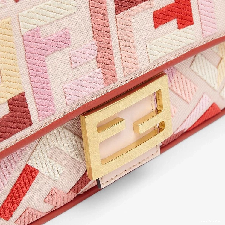 Vintage HOT Baguette Fendi Motif Canvas In Medium Pink FF Bag Red 0720